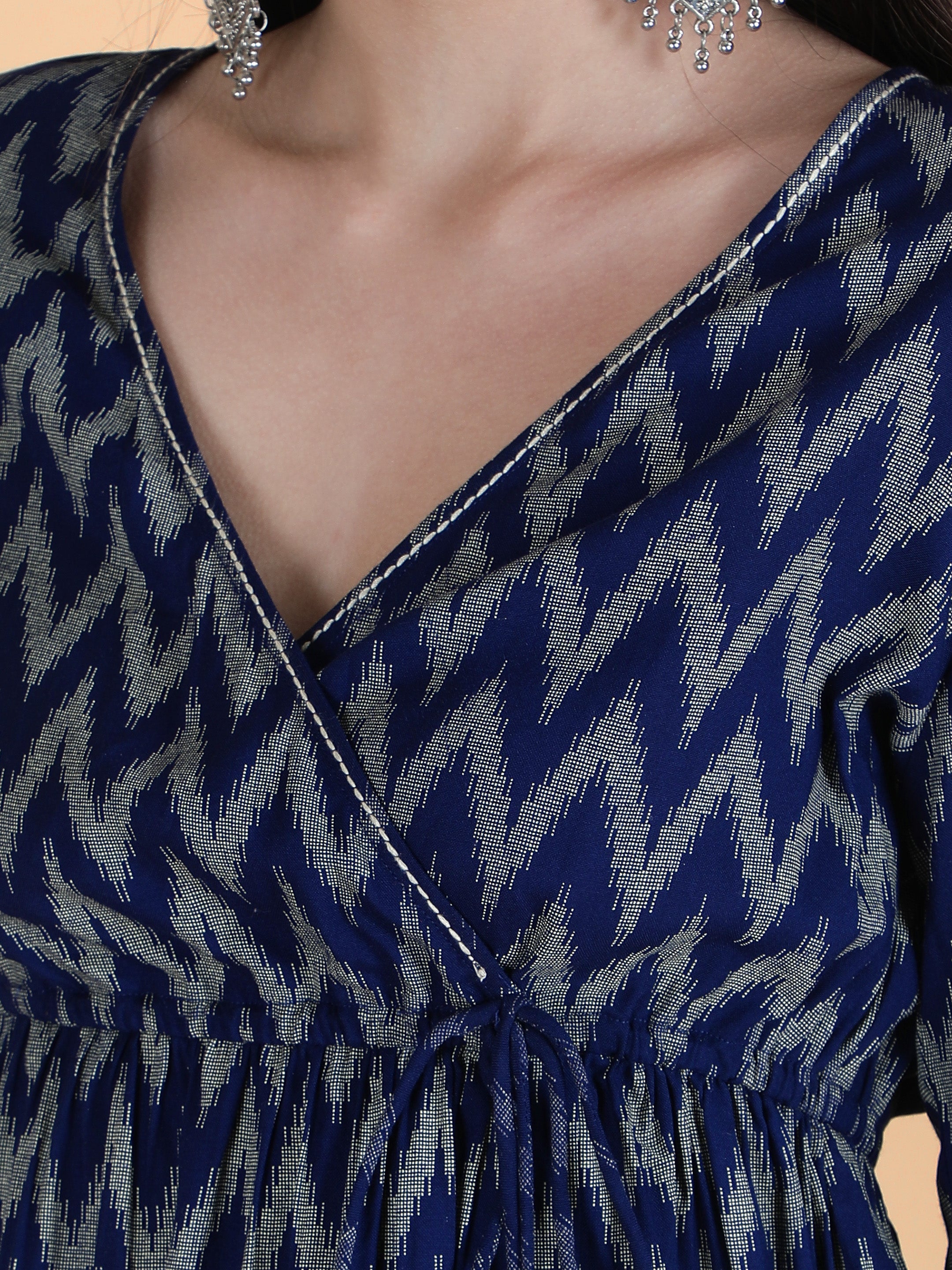 Blue Viscose Printed Short Angrakha Top